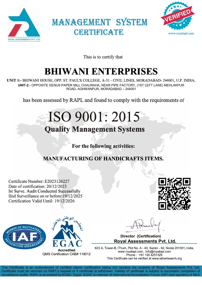 ISO certification of Bhiwani Enterprises 