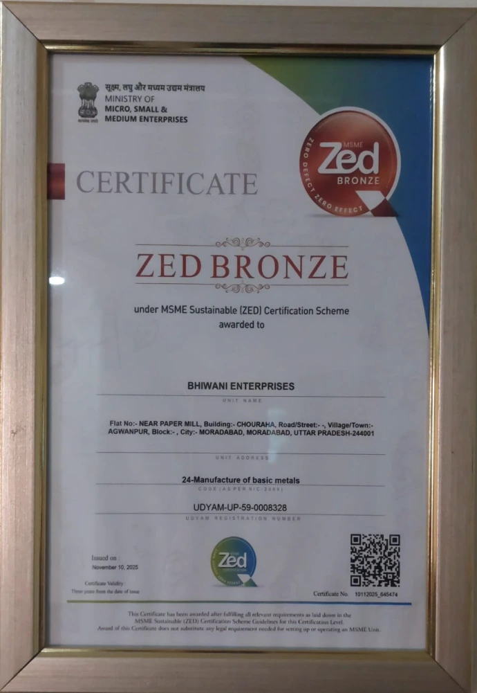 ZEDEX certification of Bhiwani Enterprises 