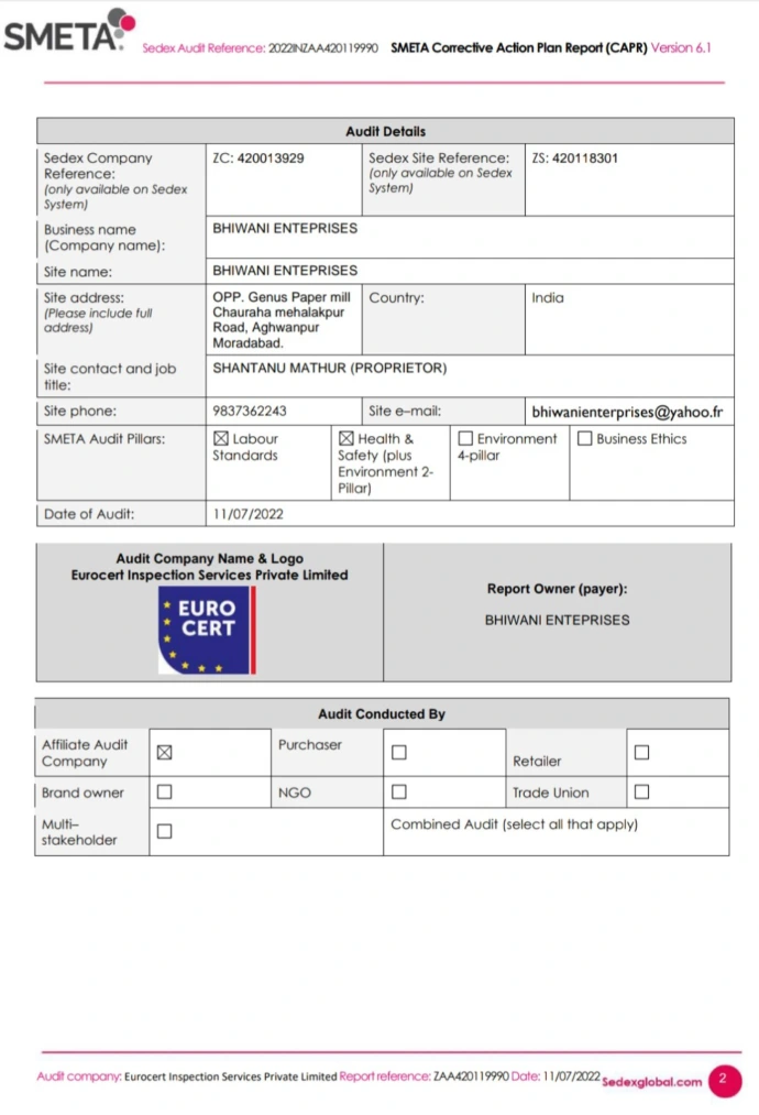 SMETA audit Reference 