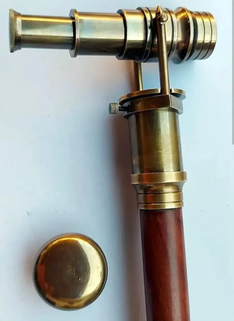 [SB-1376] Walking Stick with a Telescope and Compass
