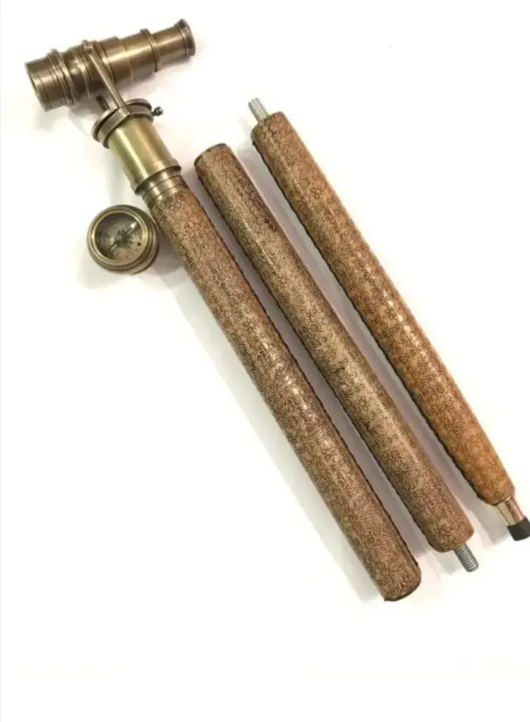 [SB-1377] Walking Stick with a Telescope and Compass