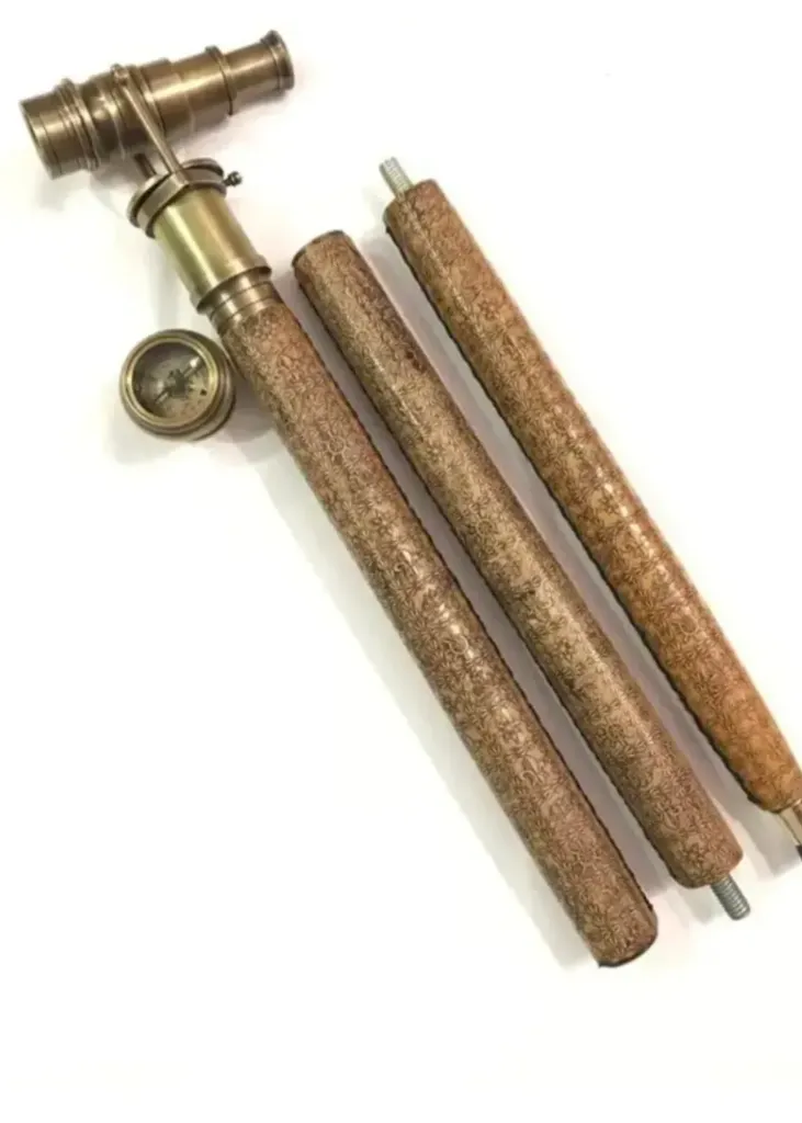 [SB-1377] Walking Stick with a Telescope and Compass