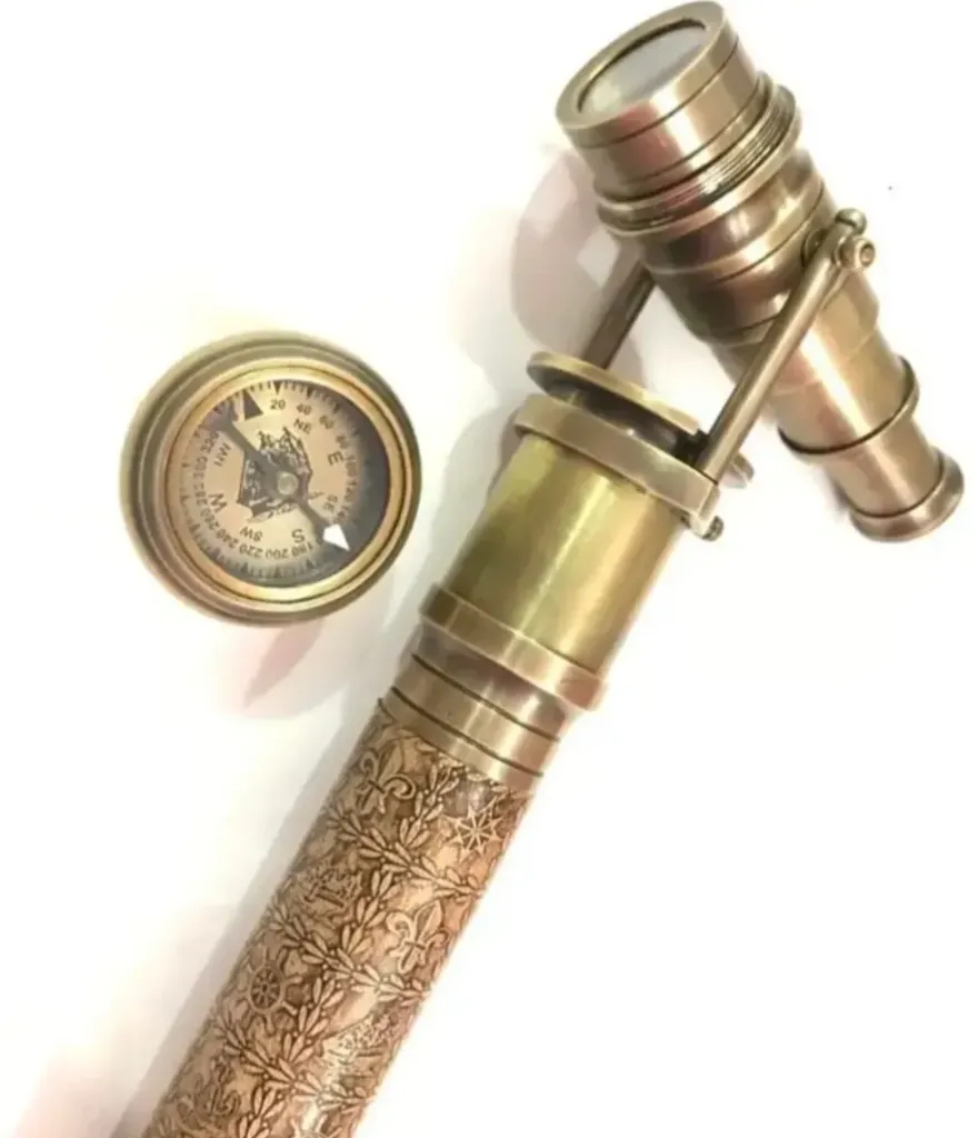 Walking Stick with a Telescope and Compass