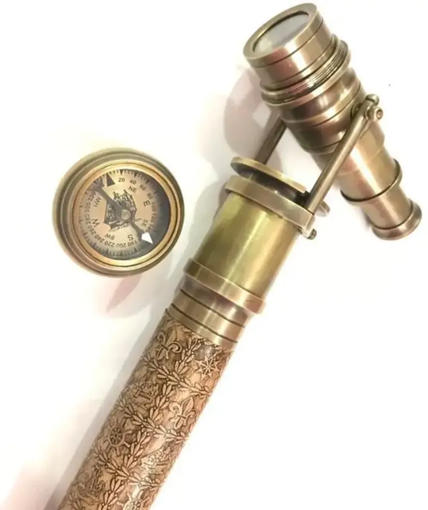 Walking Stick with a Telescope and Compass (18")